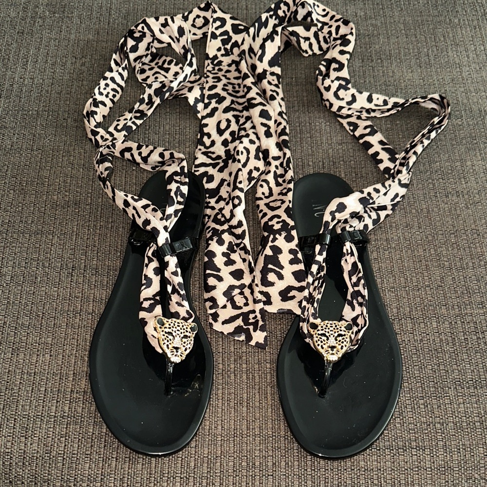 INC International Concepts Black and Leopard Print Sandals